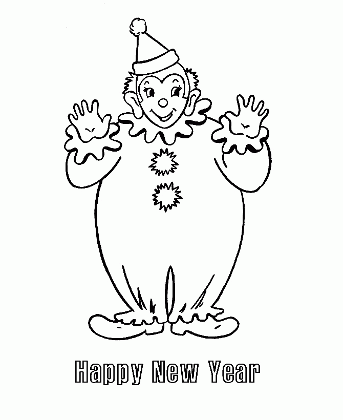 Download Clown And Happy New Year Greeting Coloring Pages Or Print 