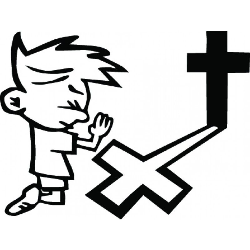 Boy Praying at Cross Decal