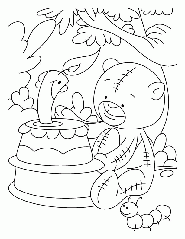 Candle smiling on teddy bears birthday coloring pages | Download 