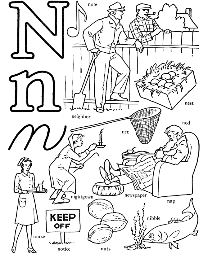 letter n (spotty) Colouring Pages (page 2)