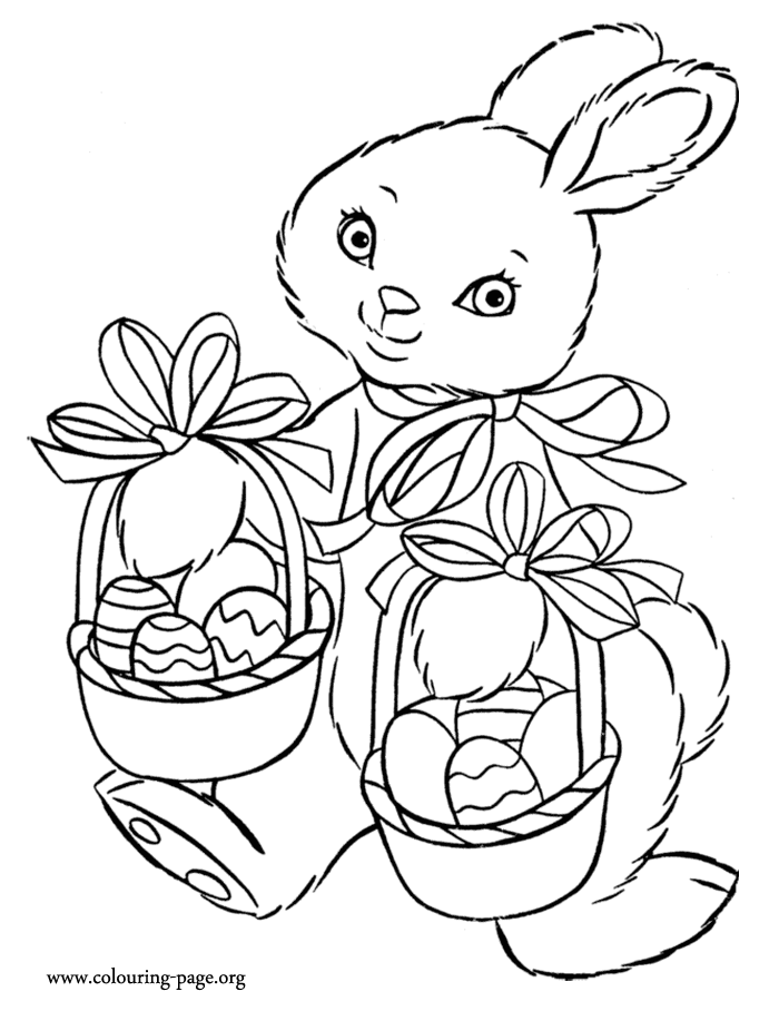 Easter - Easter bunny with baskets of Easter eggs coloring page