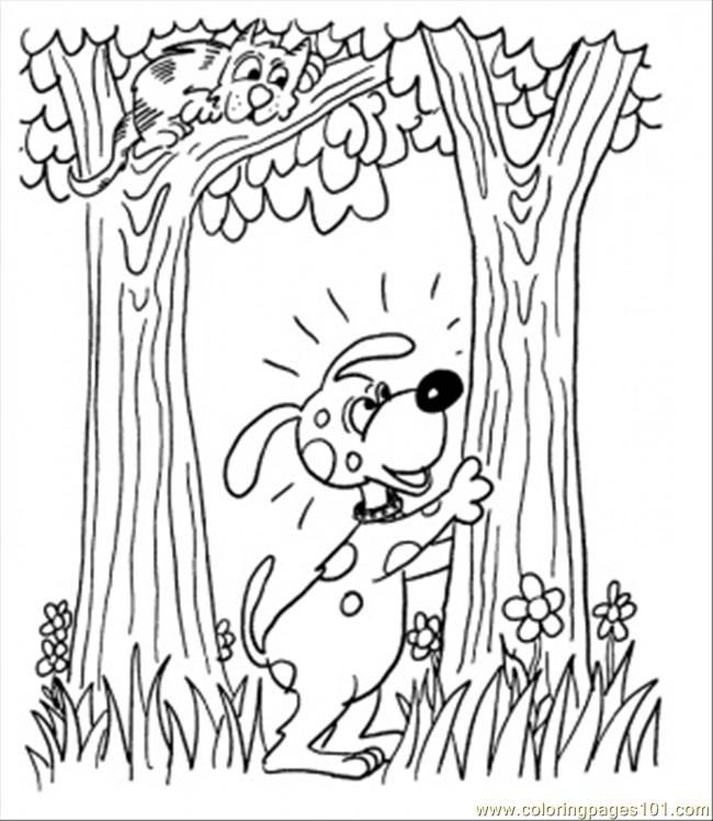 Coloring Pages Dog With Cat In The Forest (Natural World > Forest 