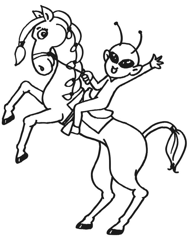 Alien Coloring Page | A Alien Riding a Horse