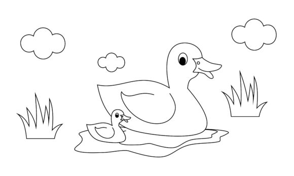 Coloring Book Animals - Mum and Baby Duck Graphic by DEEMKA STUDIO ·  Creative Fabrica