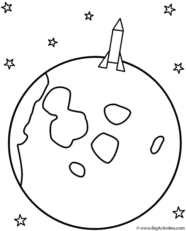Rocket Landing on the Moon - Coloring Page (Space)