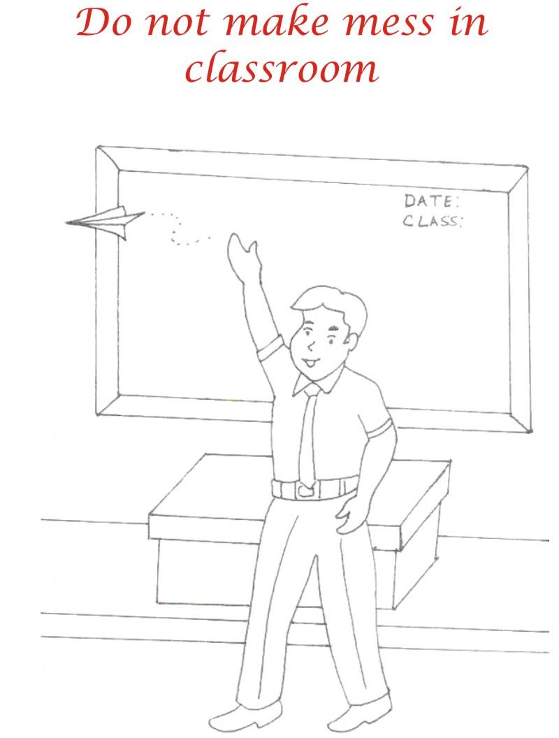 Mess in classroom coloring page for kids