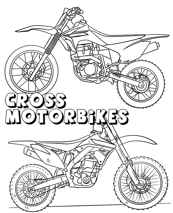 Cross motorbikes on printable coloring page for children