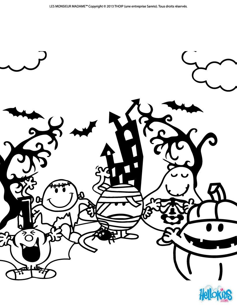 Mr MEN and LITTLE MISS coloring pages - Halloween Zombies and Monsters