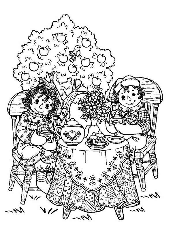 Raggedy Ann and Andy Tea Party Coloring Page - NetArt