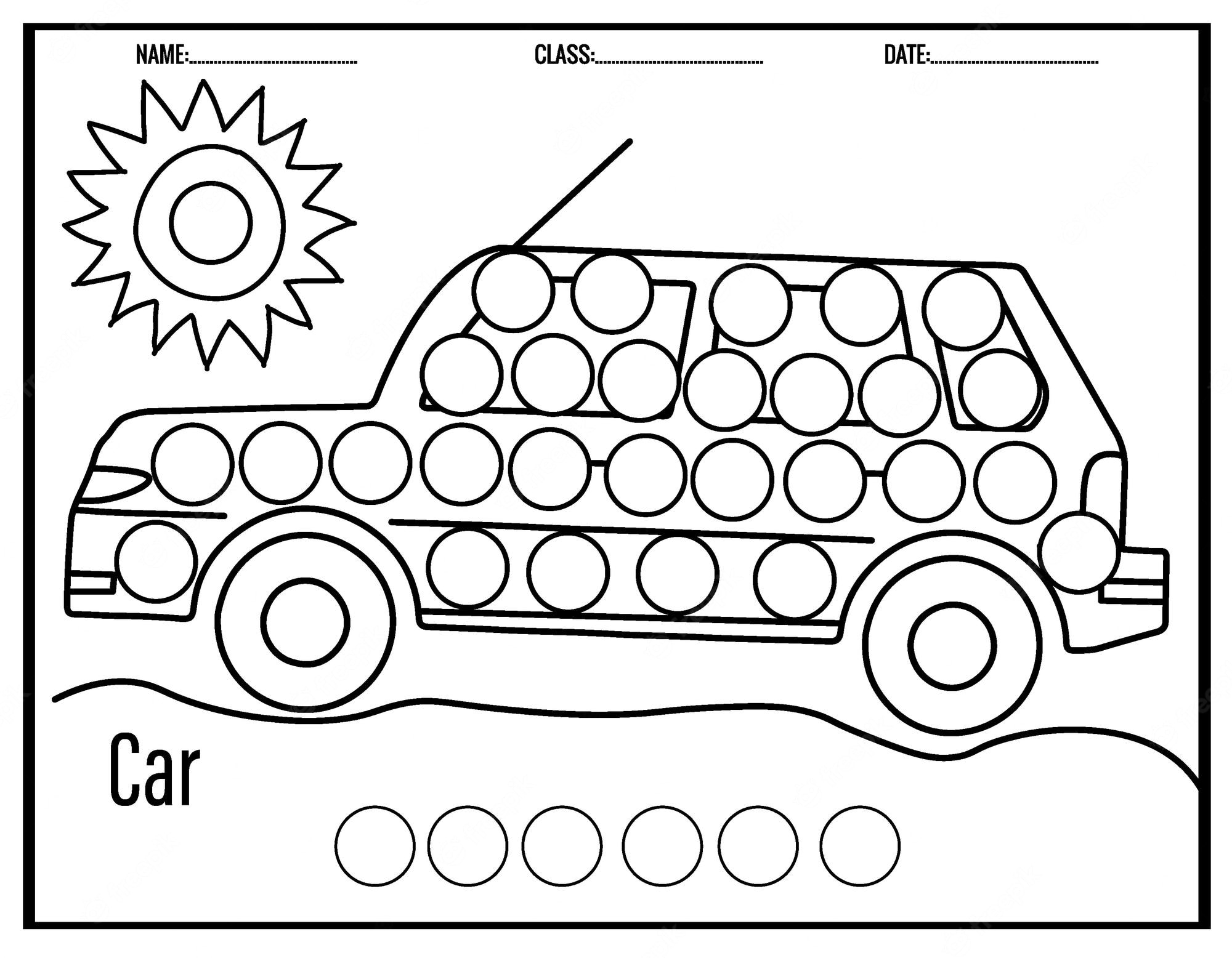 Premium Vector | Coloring pages transportation vehicle dot markers coloring  for kids.