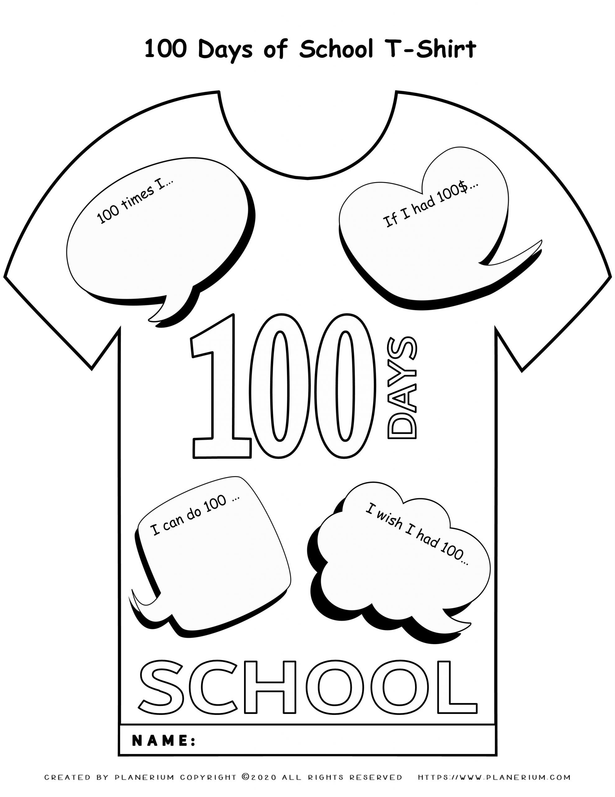 Days Of School Coloring Page T Shirt Planerium Scaled Pages And Worksheets  Activities For Kindergarten Free Printable – Slavyanka