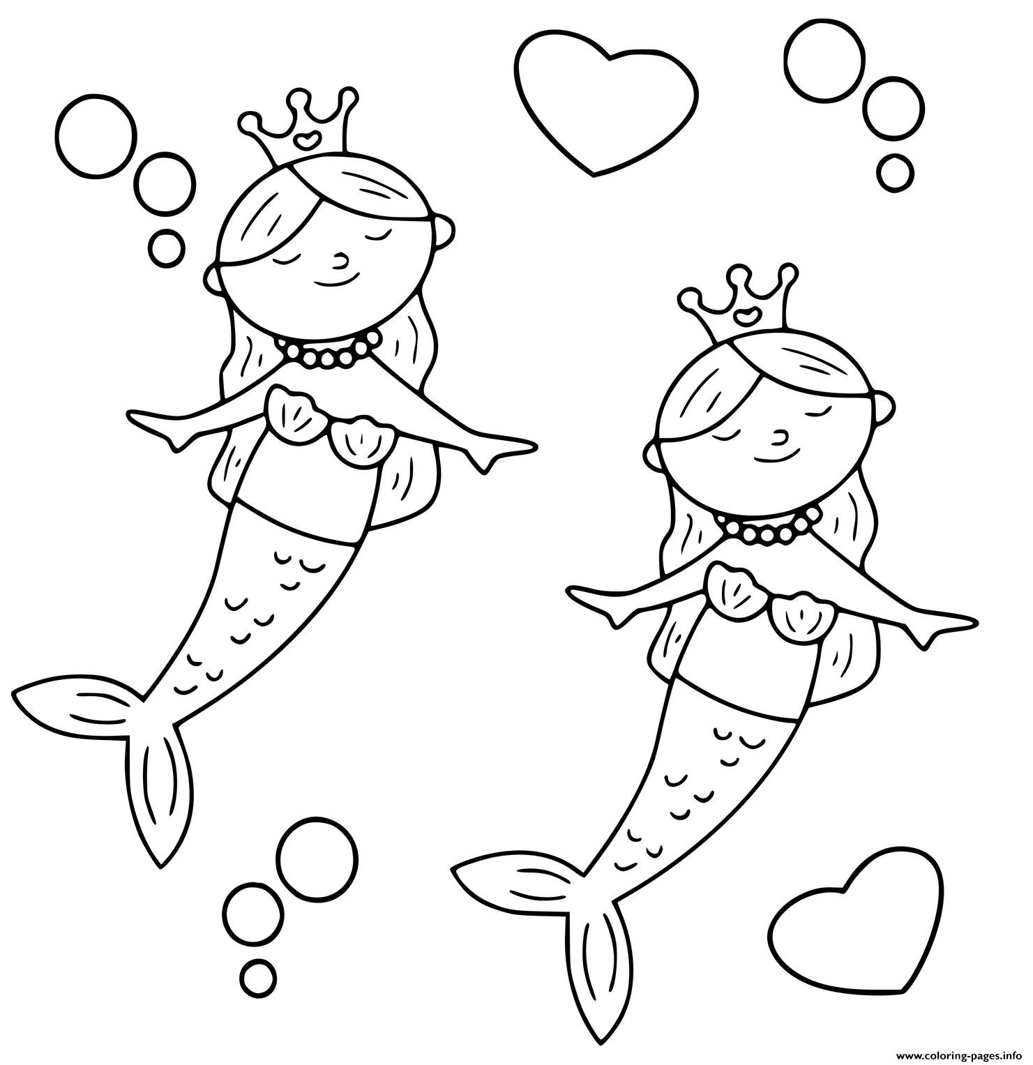 Matching Mermaids With Hearts Coloring ...coloring-pages.info