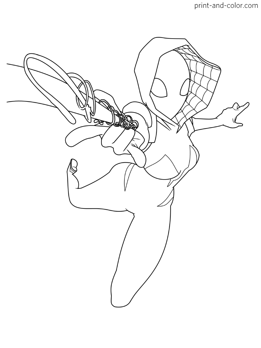 Spider Gwen Coloring Pages  Free Spiderman Into The Spiderverse
