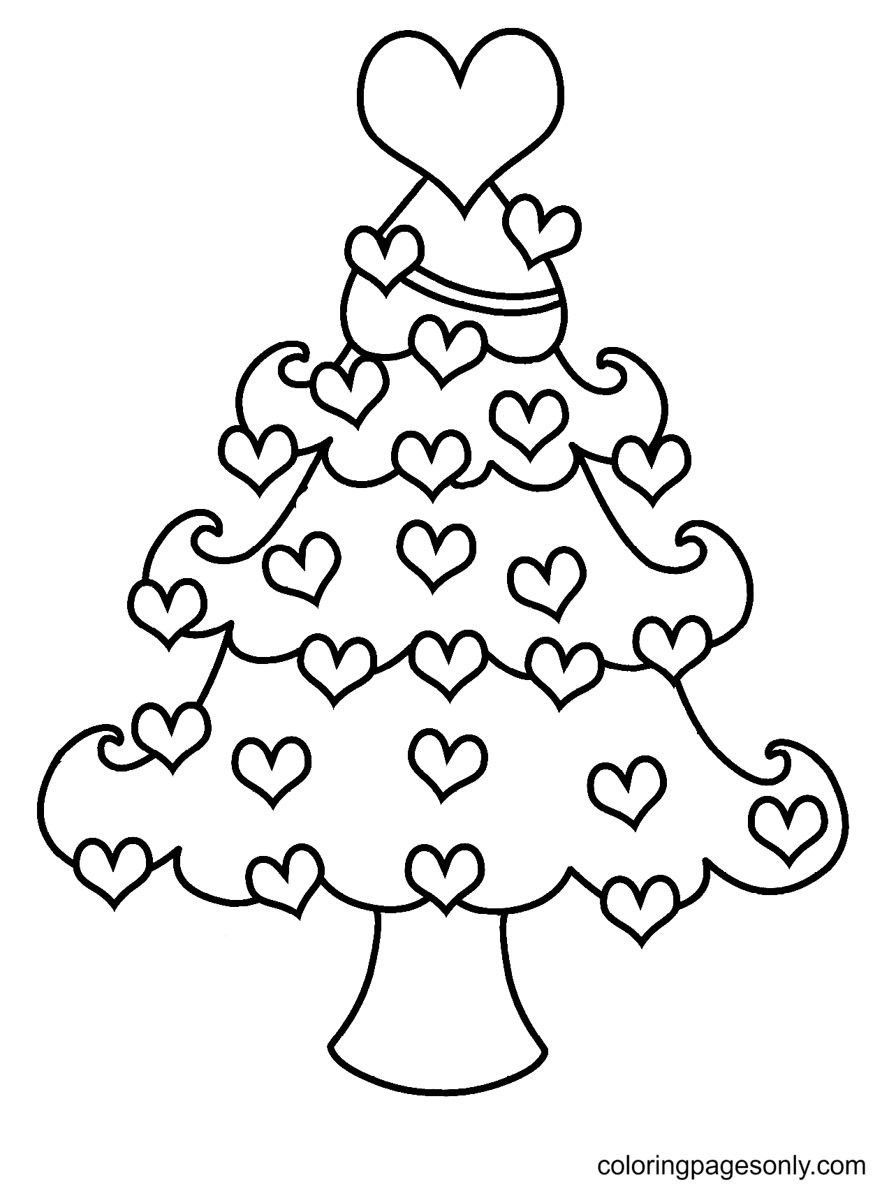 Heart Decorated Christmas Tree Coloring ...