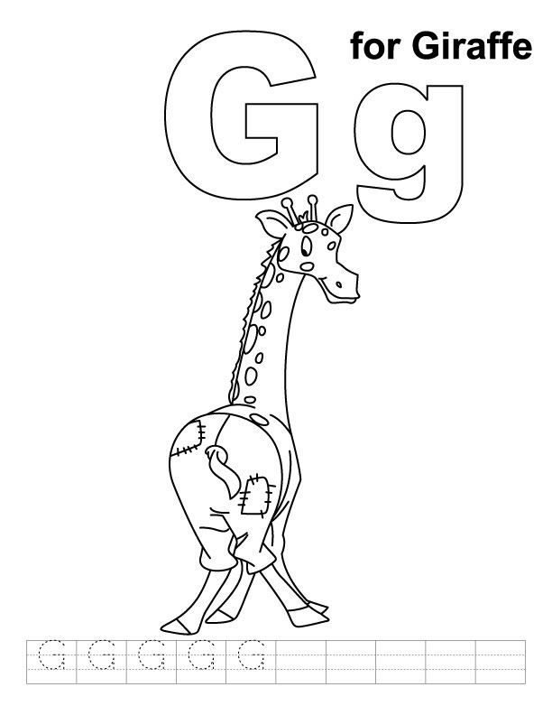 G for giraffe coloring page with handwriting practice | Download ...