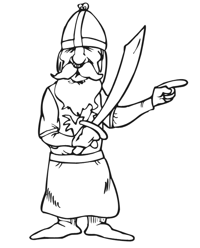 Knight Coloring Page | Old Squinting Knight Holding Sword
