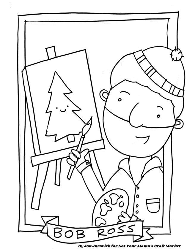 Famous Artist Coloring Page – Bob Ross | Not Your Mama's Craft Market