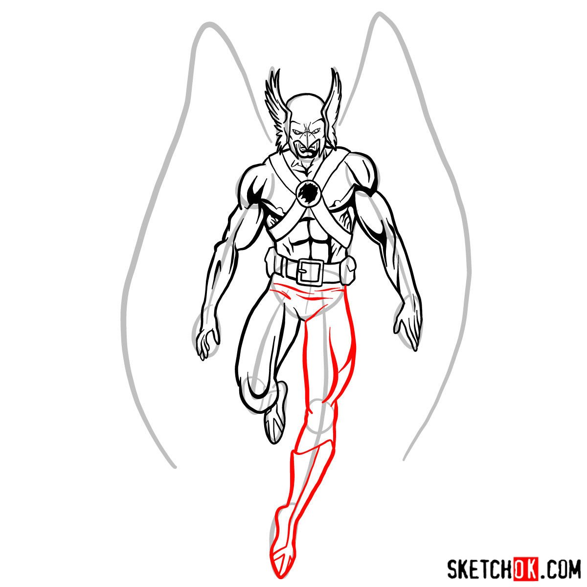 How to draw Hawkman from DC Comics - Sketchok easy drawing guides