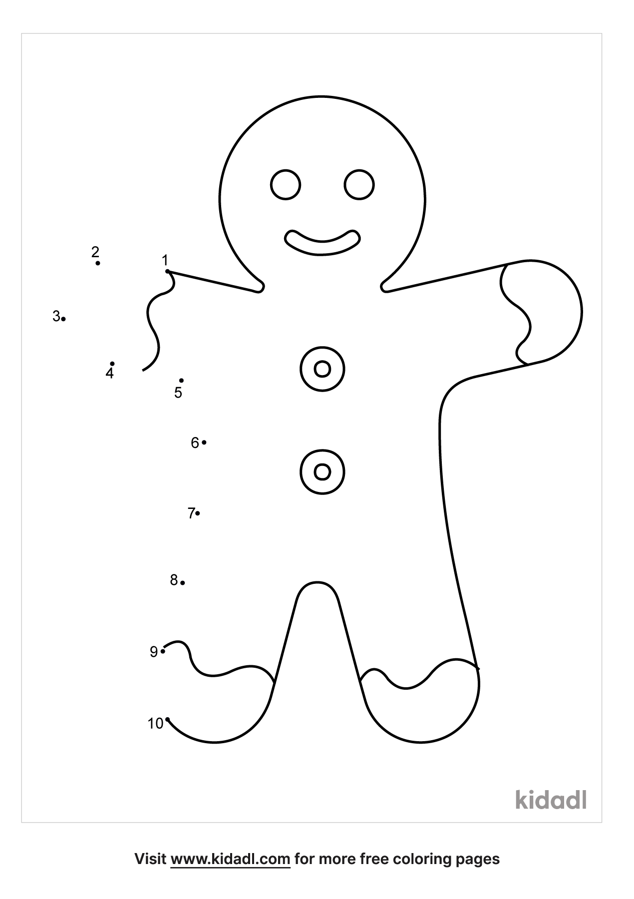 Free Gingerbread Man Easy 1 10 Dot To Dot Printables For Kids Kidadl Coloring Home