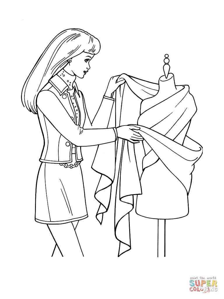 Designing a Dress coloring page | Free Printable Coloring Pages