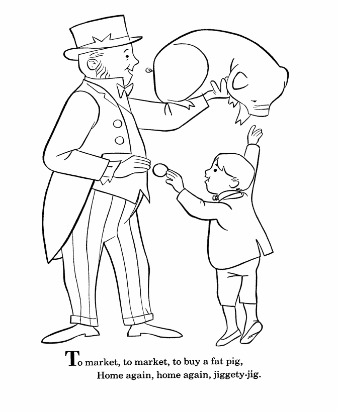 BlueBonkers - Nursery Rhymes Coloring Page Sheets - To Market To Market 1 -  Mother Goose