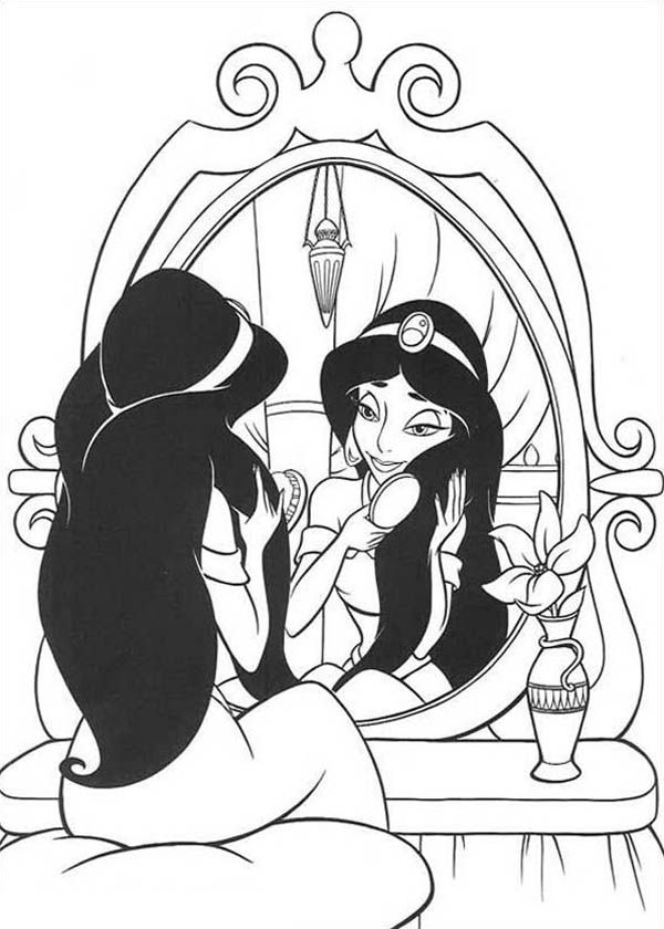 Princess Jasmine Looking At The Mirror Coloring Page ...