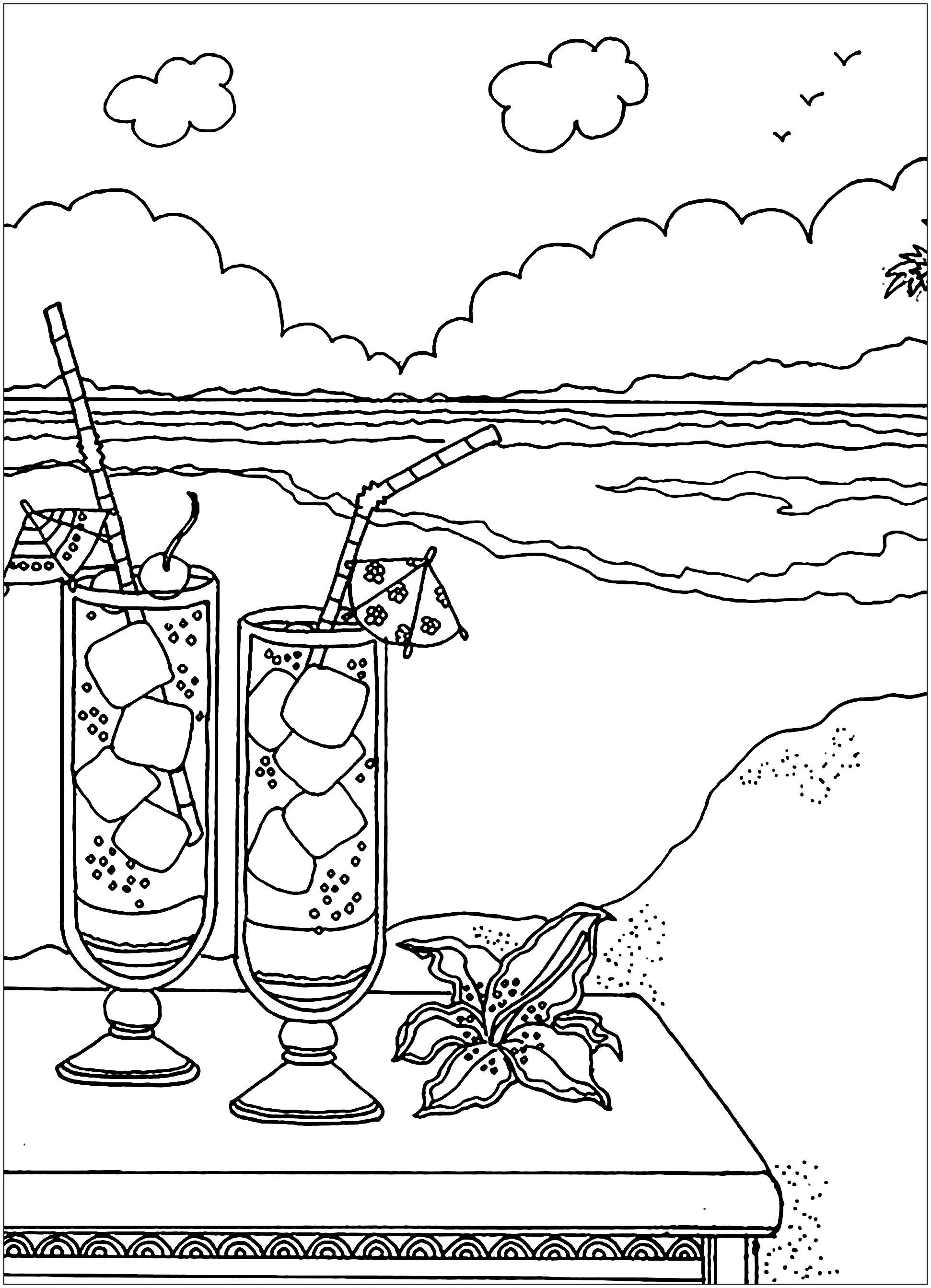 Cocktails on the beach - Anti stress Adult Coloring Pages