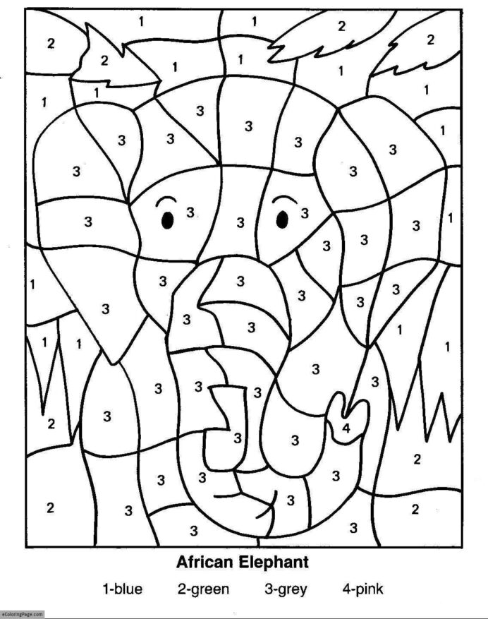 Color By Numbers Elephant Coloring For Kids Printable Kindergarten Math  Worksheets Number Coloring Pages For Kids Color By Number Coloring Pages  measurement activities for 4th grade mathematical alphabet multiplication  coloring worksheets 5th
