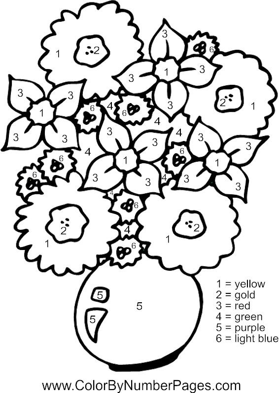 flowers color by number page | Color by numbers, Coloring ...