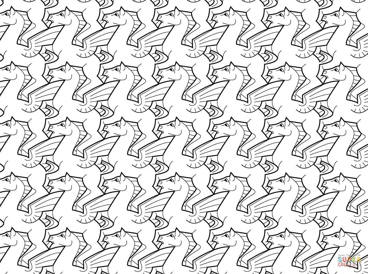 Pegasus Tessellation by M.C. Escher coloring page | Free Printable ...