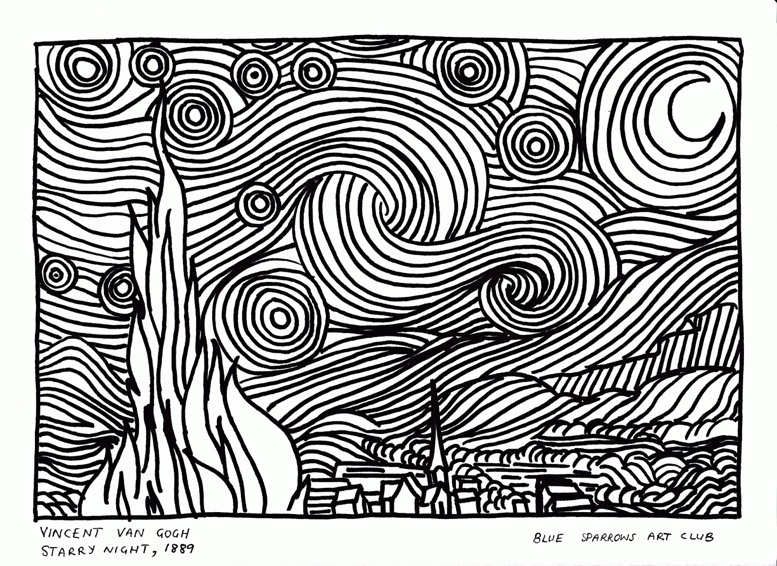 Starry Night Coloring Page Page For Kids And For Adults Coloring Home