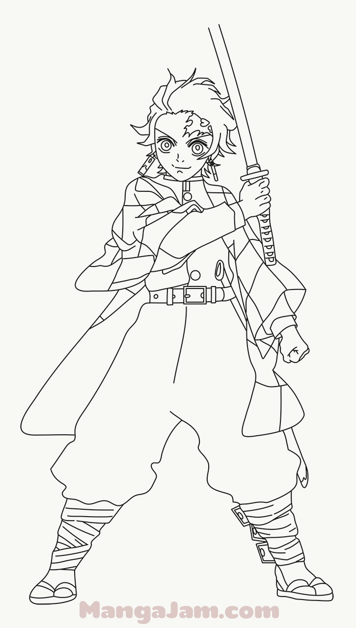 Tanjiro Kamado From Demon Slayer Coloring Page Easy D - vrogue.co