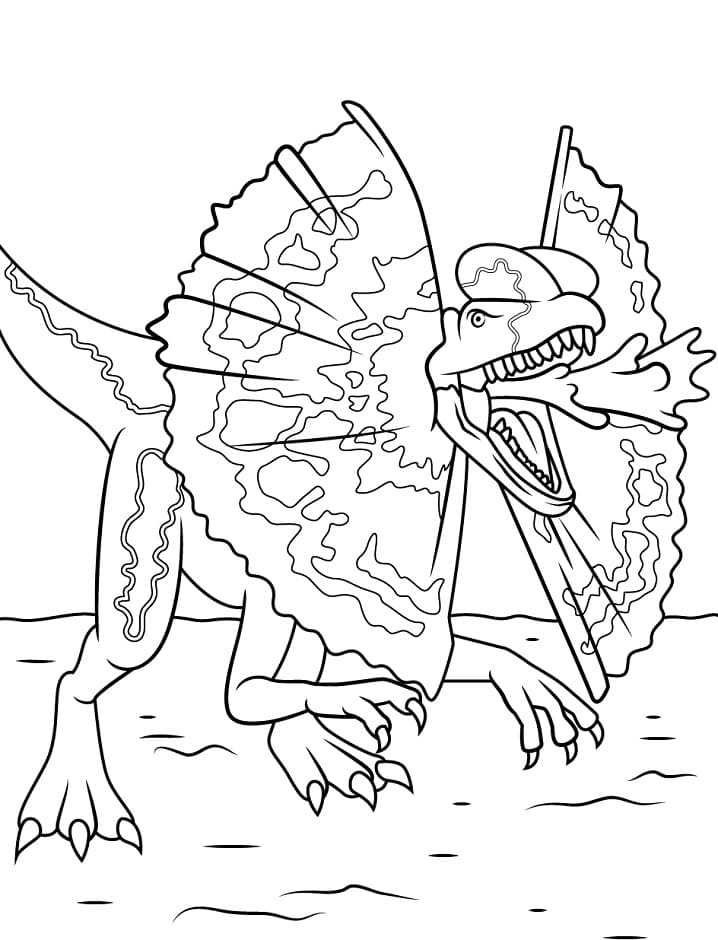 Dilophosaurus Attacks Coloring Page - Free Printable Coloring Pages for Kids