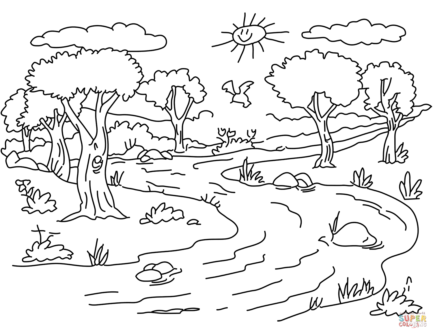 River Landscape coloring page | Free Printable Coloring Pages