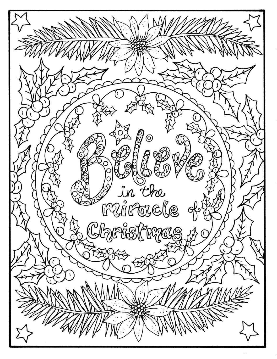 Christmas Coloring page Believe in the Miracle Adult Christian | Etsy