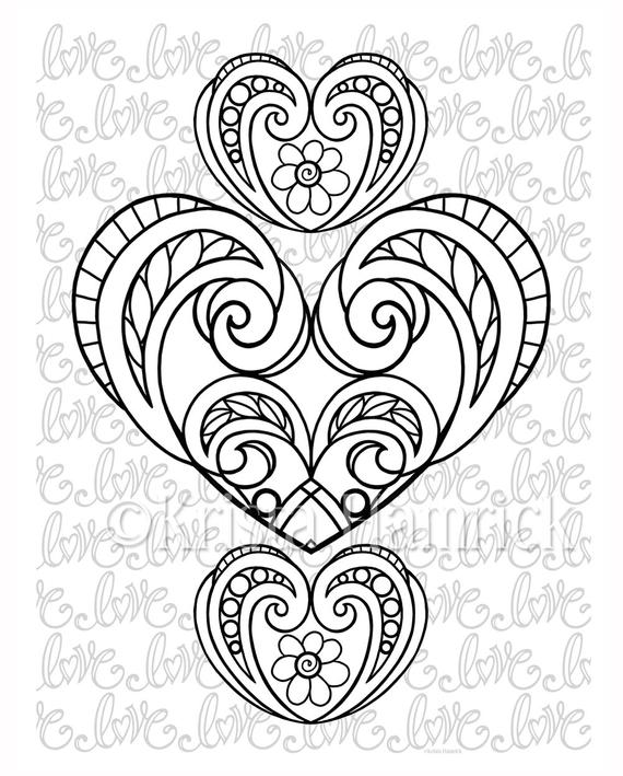 Love Hearts-- 2 coloring pages for Valentine's Day