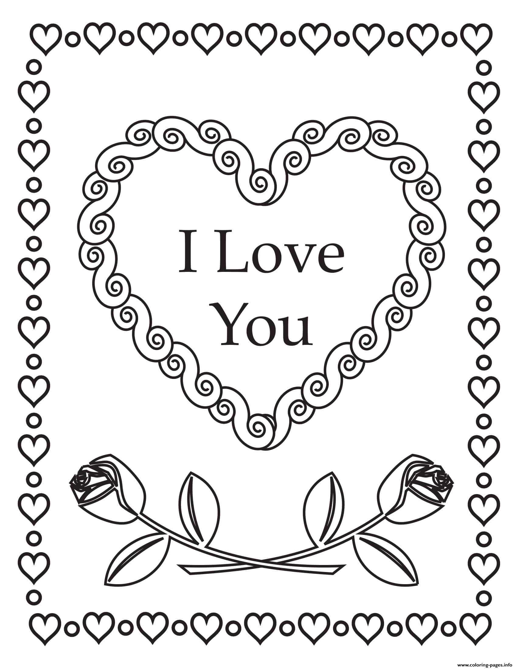 I Love You Hearts Roses Mandala Coloring Pages Printable