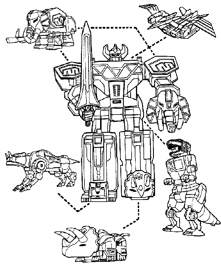 Power Rangers - Megazord and dinosaurs coloring page for boys ...