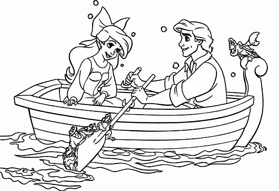 Princess Ariel Is A Boat Ride With Eric Coloring Pages: Princess 