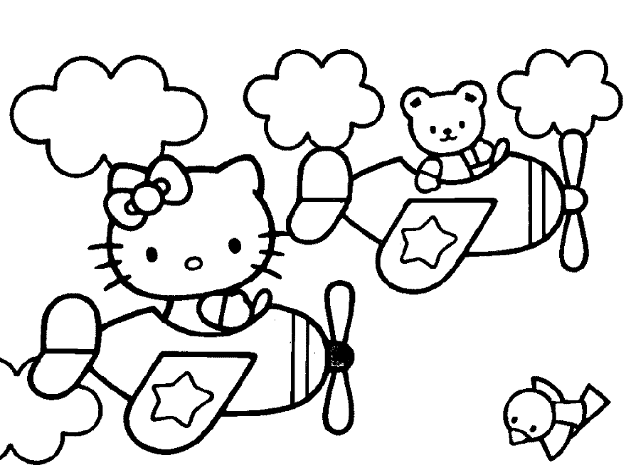 On Plane Coloring Hello Kitty Pages to Print | Coloring Pages For Kids