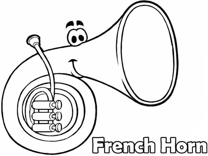 Free Printable musical tool coloring pages for kids – French Horn 