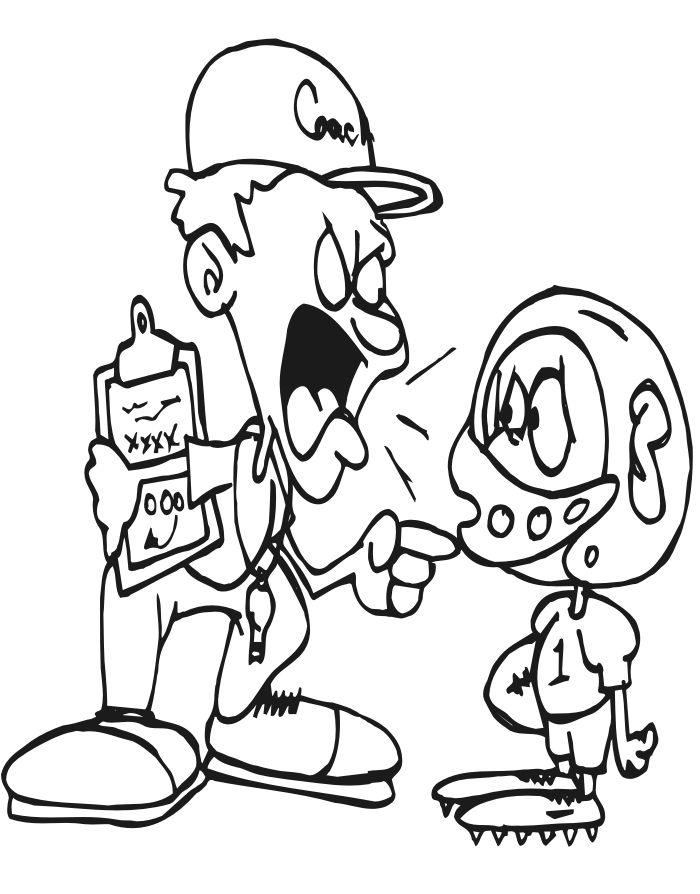 Football Player Coloring Page | The Coach Yelling At A Player