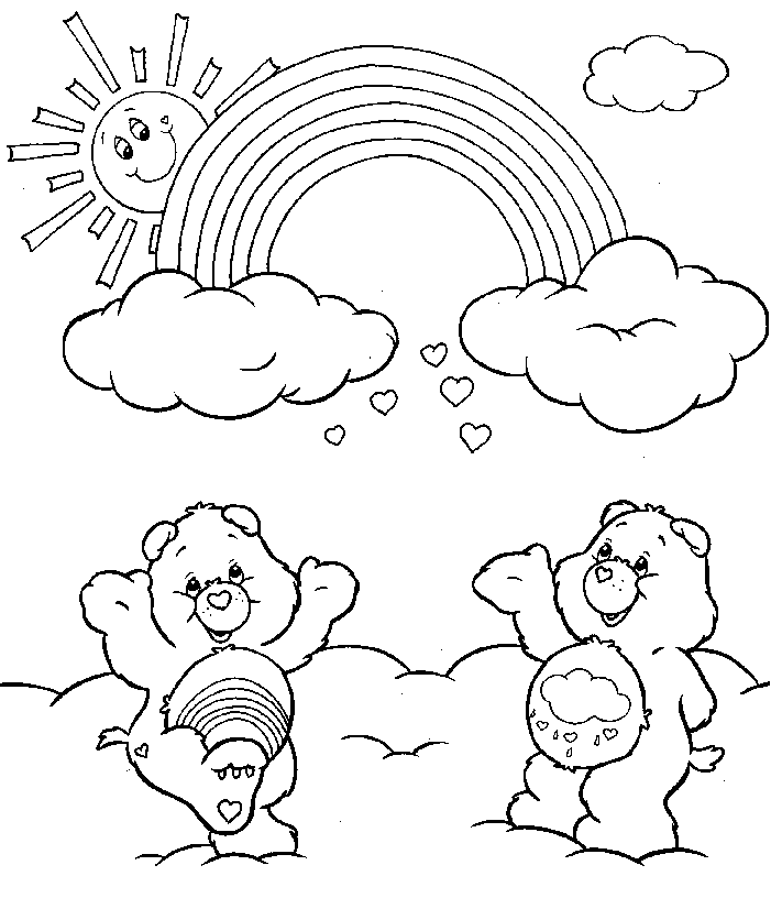 Nature Coloring Pages – Bears happy with Rainbow | coloring pages