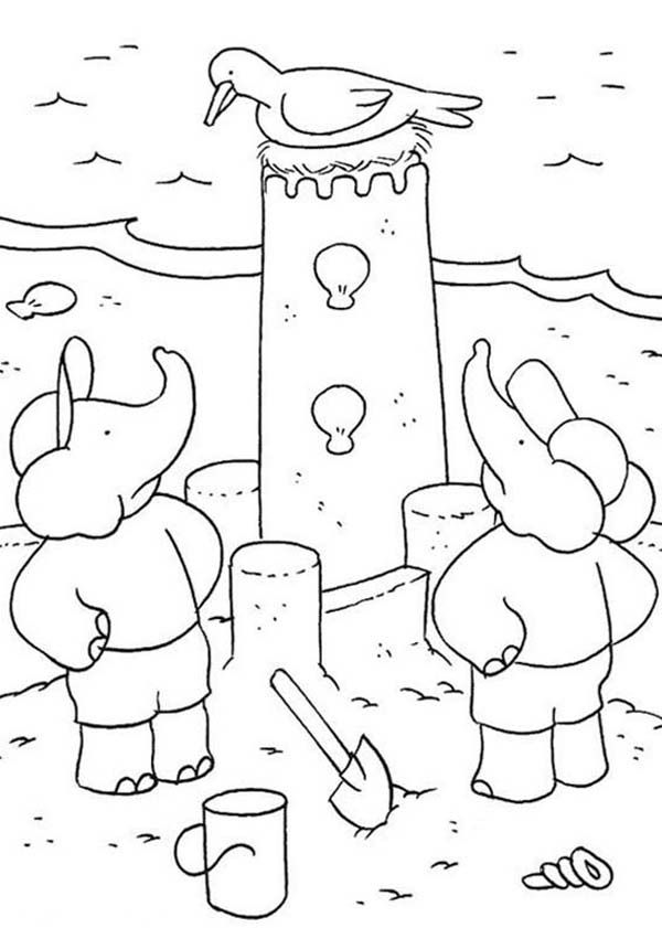 Babar the Elephant Reading Story to the Triplets Coloring Pages ...