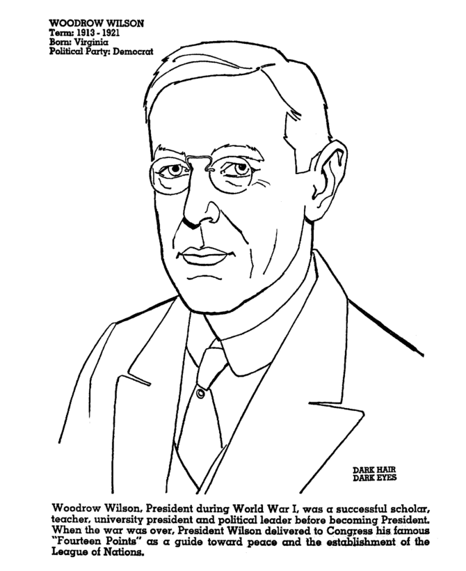 USA-Printables: Woodrow Wilson President of the United States - 3 - US  Presidents Coloring Pages