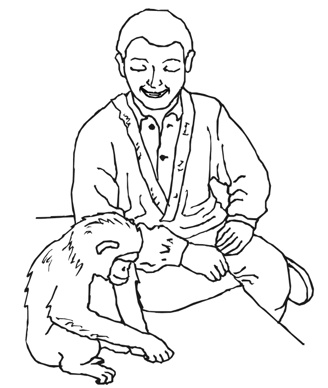 monkey coloring page with man