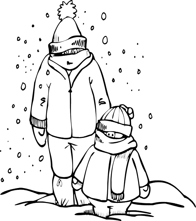 Winter Coloring Page | Parent & Child All Bundled Up