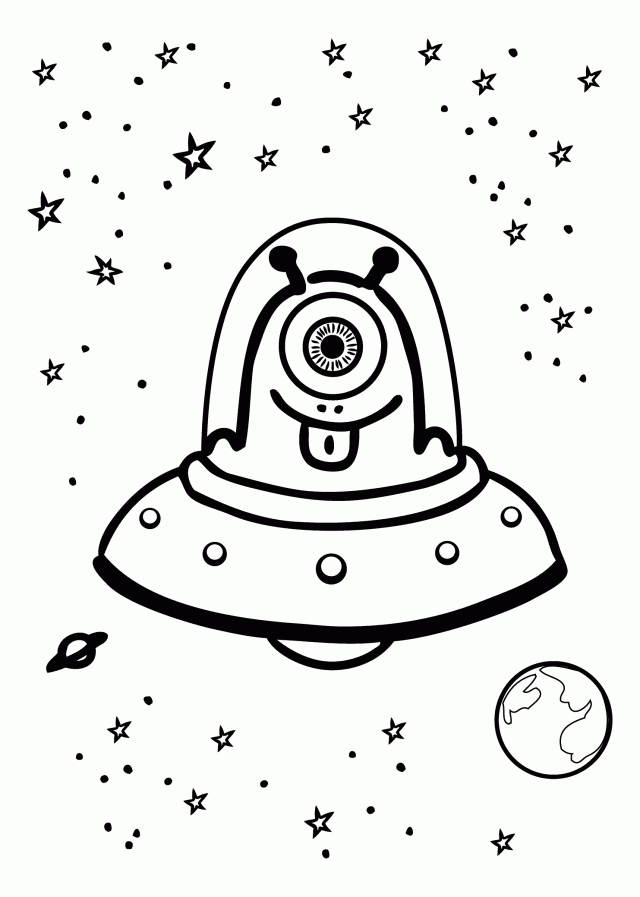 Funny Alien In UFO Coloring Page For Kids Coloing 170294 Alien 