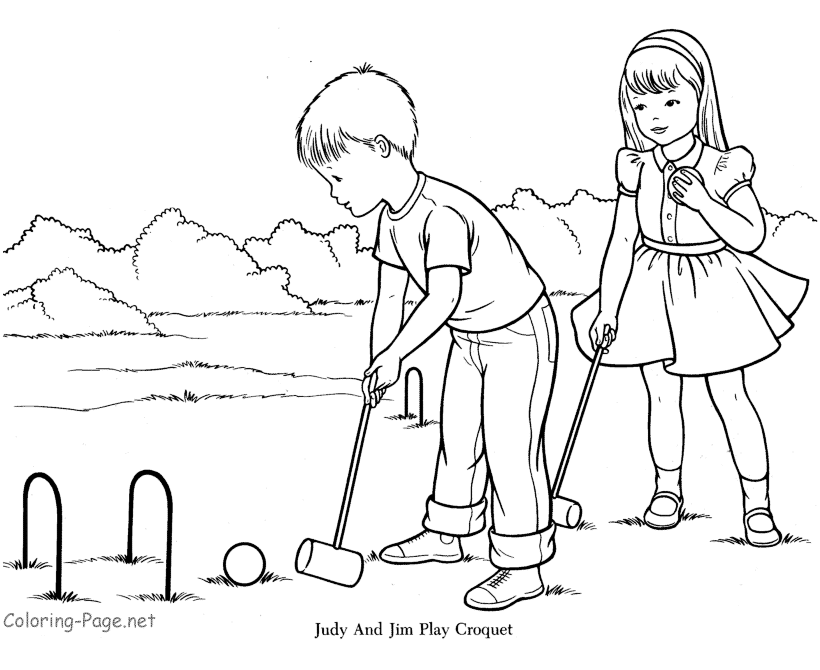 Summer Coloring Book Pages - Playing croquet