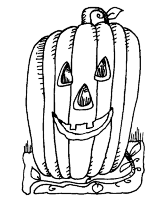 Halloween Coloring Page Sheets - Big Pumpkin on the vine | BlueBonkers